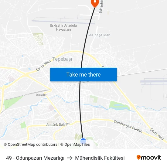 49 - Odunpazarı Mezarlığı to Mühendislik Fakültesi map