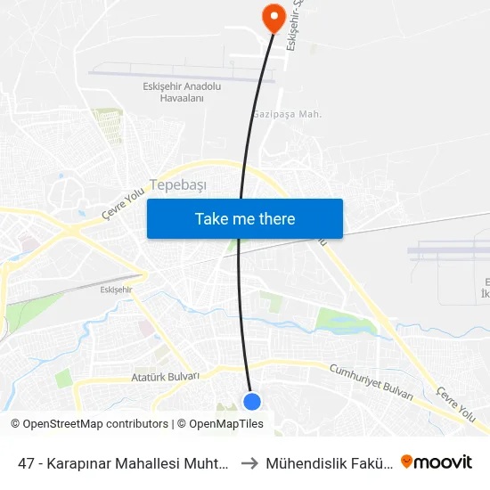 47 - Karapınar Mahallesi Muhtarlığı-2 to Mühendislik Fakültesi map