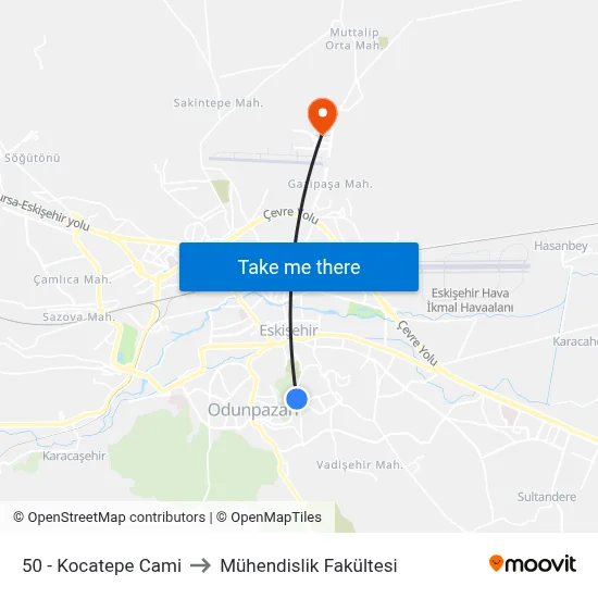 50 - Kocatepe Cami to Mühendislik Fakültesi map