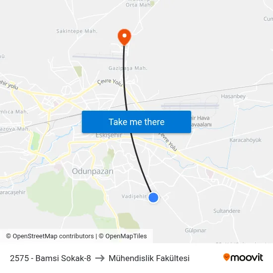 2575 - Bamsi Sokak-8 to Mühendislik Fakültesi map