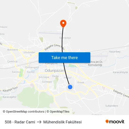 508 - Radar Cami to Mühendislik Fakültesi map