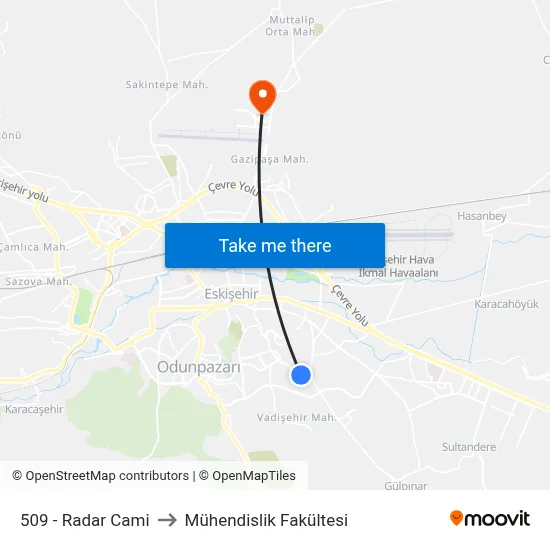 509 - Radar Cami to Mühendislik Fakültesi map