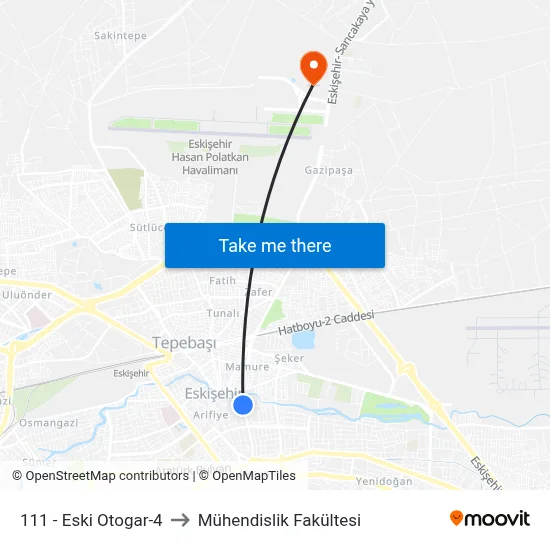 111 - Eski Otogar-4 to Mühendislik Fakültesi map