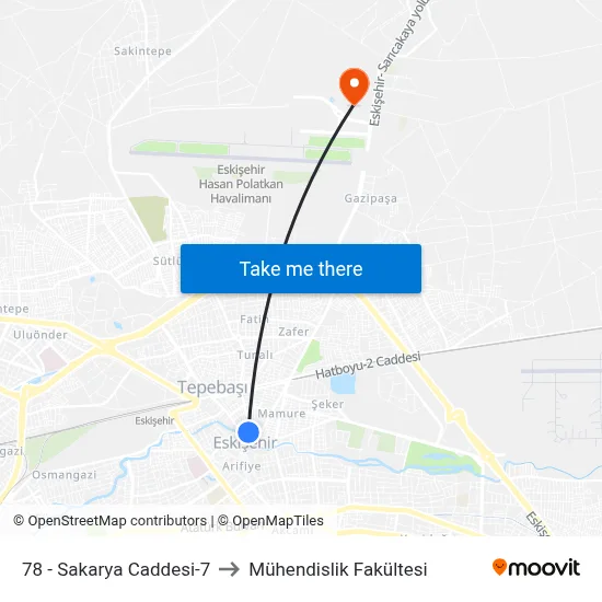 78 - Sakarya Caddesi-7 to Mühendislik Fakültesi map