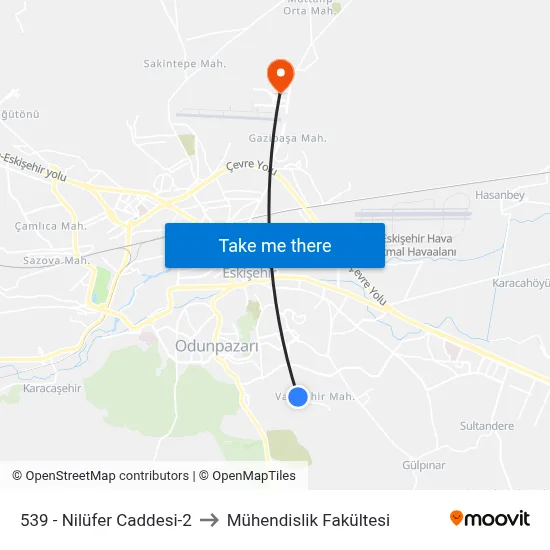 539 - Nilüfer Caddesi-2 to Mühendislik Fakültesi map