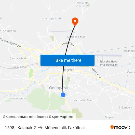 1598 - Kalabak-2 to Mühendislik Fakültesi map