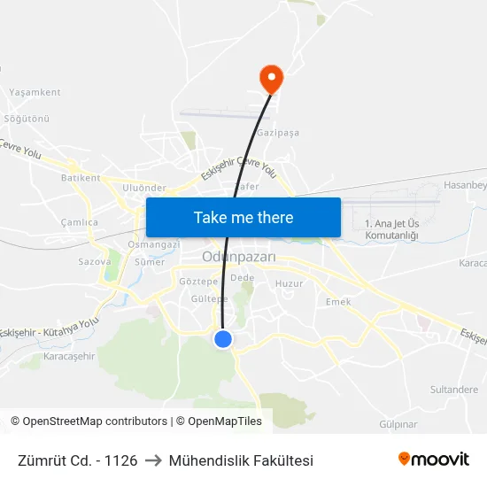 1126 - Kalabak Cami-2 to Mühendislik Fakültesi map