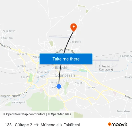 133 - Gültepe-2 to Mühendislik Fakültesi map