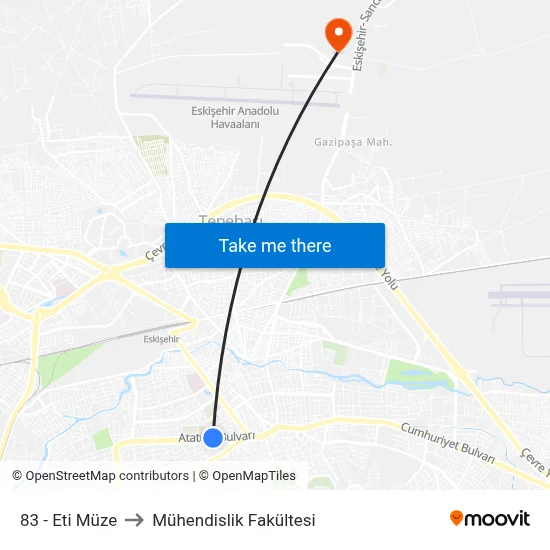 83 - Eti Müze to Mühendislik Fakültesi map