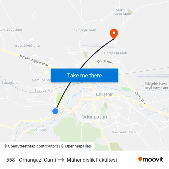 558 - Orhangazi Cami to Mühendislik Fakültesi map