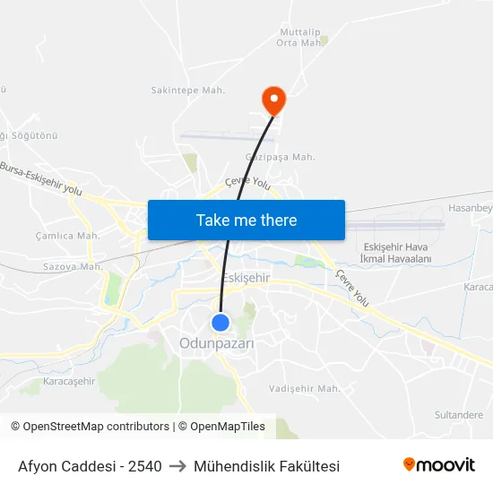 Afyon Caddesi - 2540 to Mühendislik Fakültesi map