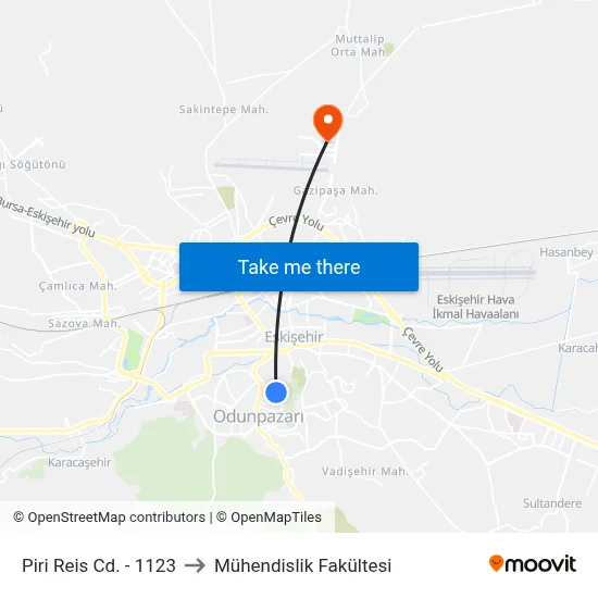 Piri Reis Cd. - 1123 to Mühendislik Fakültesi map