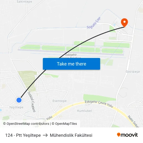 124 - Ptt Yeşiltepe to Mühendislik Fakültesi map