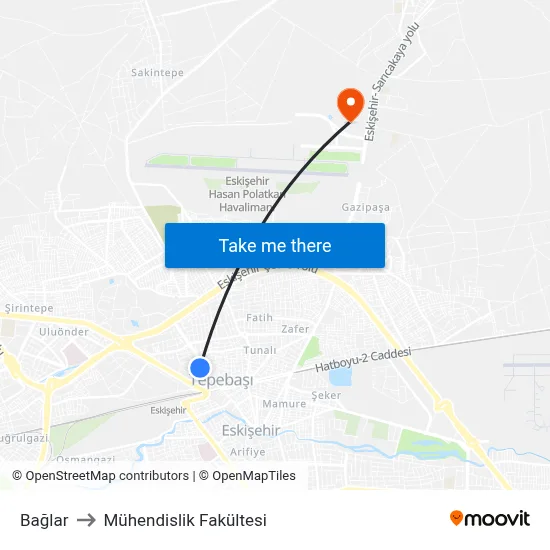 Bağlar to Mühendislik Fakültesi map