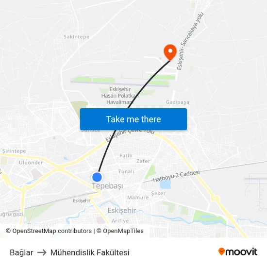 Bağlar to Mühendislik Fakültesi map