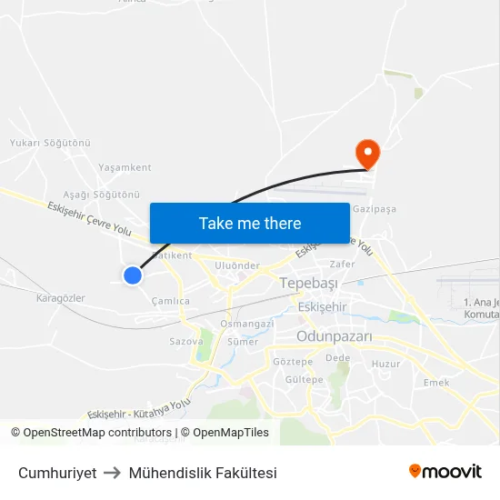 Cumhuriyet to Mühendislik Fakültesi map