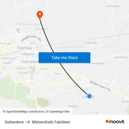 Sultandere to Mühendislik Fakültesi map
