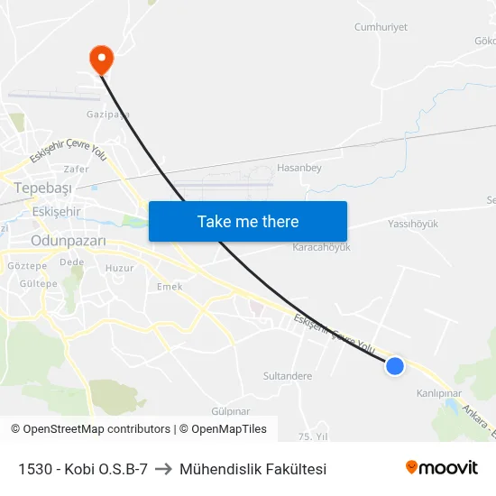 1530 - Kobi O.S.B-7 to Mühendislik Fakültesi map