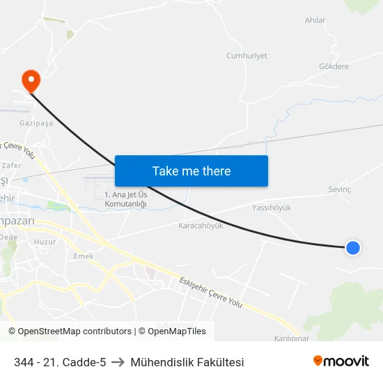 344 - 21. Cadde-5 to Mühendislik Fakültesi map