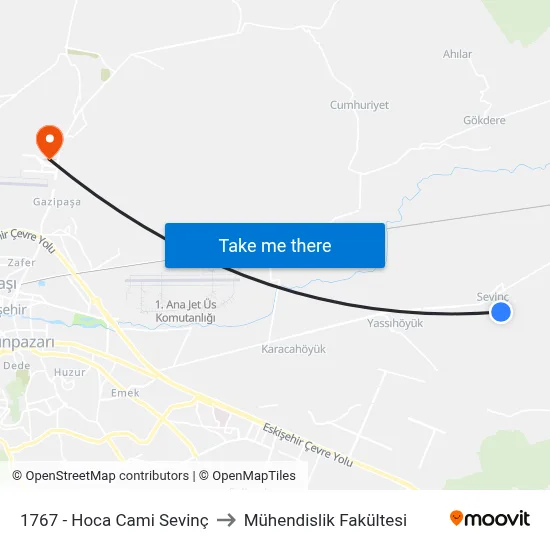 1767 - Hoca Cami Sevinç to Mühendislik Fakültesi map