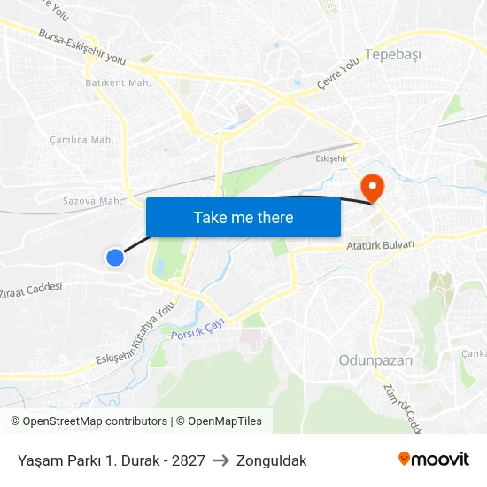 2827 - Yaşam Parkı 1. Durak to Zonguldak map