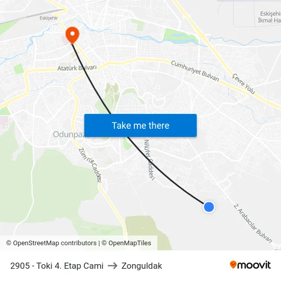 2905 - Toki 4. Etap Cami to Zonguldak map