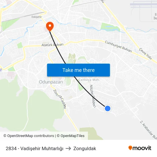 2834 - Vadişehir Muhtarlığı to Zonguldak map