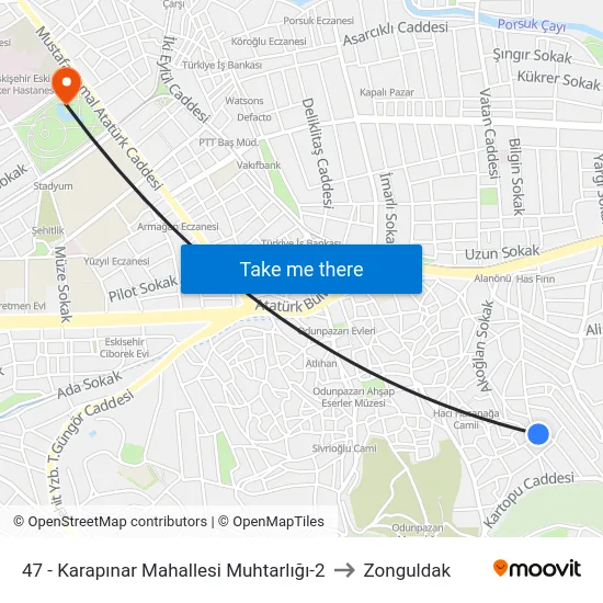 47 - Karapınar Mahallesi Muhtarlığı-2 to Zonguldak map