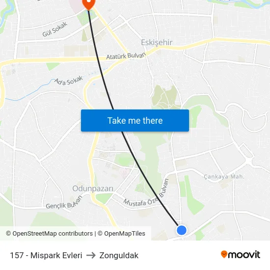 157 - Mispark Evleri to Zonguldak map