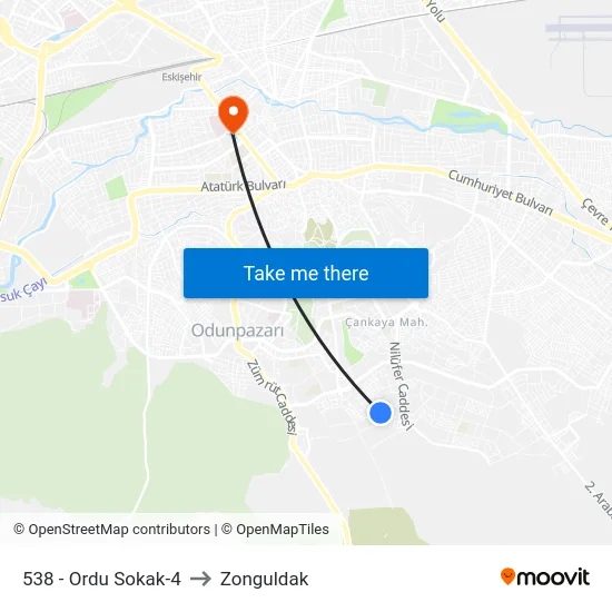 538 - Ordu Sokak-4 to Zonguldak map