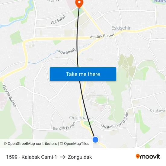 1599 - Kalabak Cami-1 to Zonguldak map