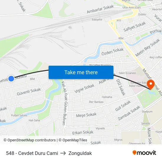548 - Cevdet Duru Cami to Zonguldak map