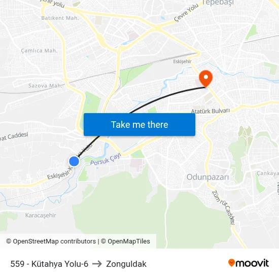 559 - Kütahya Yolu-6 to Zonguldak map