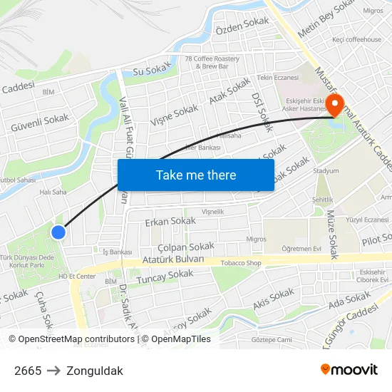 2665 to Zonguldak map