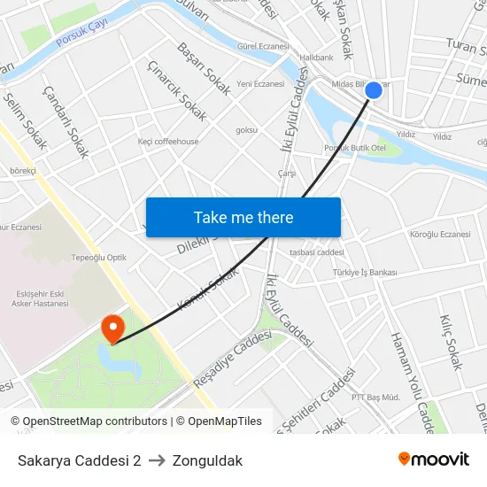 Sakarya Caddesi 2 to Zonguldak map