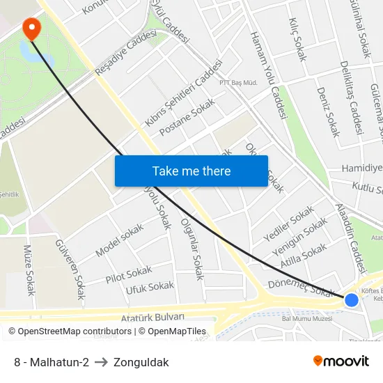 8 - Malhatun-1 to Zonguldak map