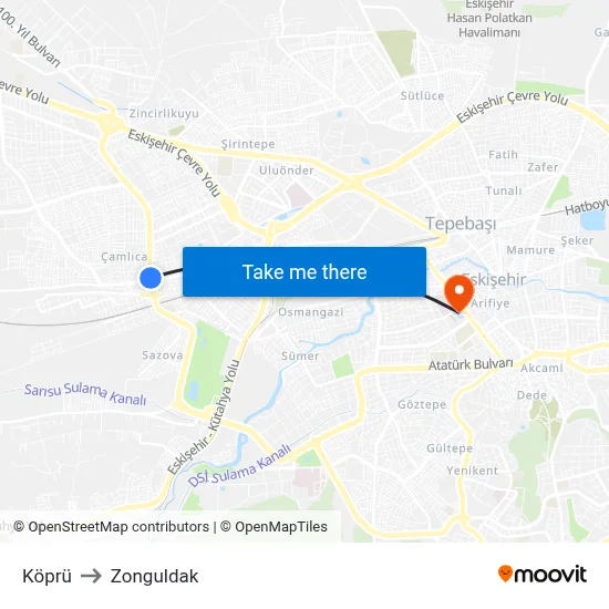 Köprü to Zonguldak map