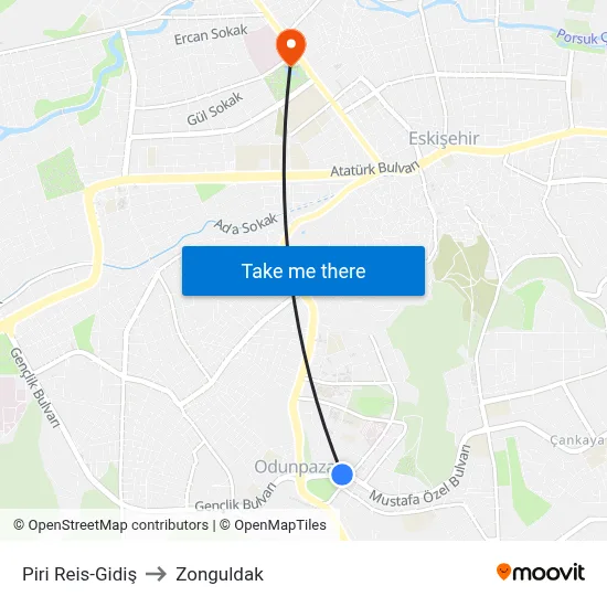 Piri Reis-Gidiş to Zonguldak map