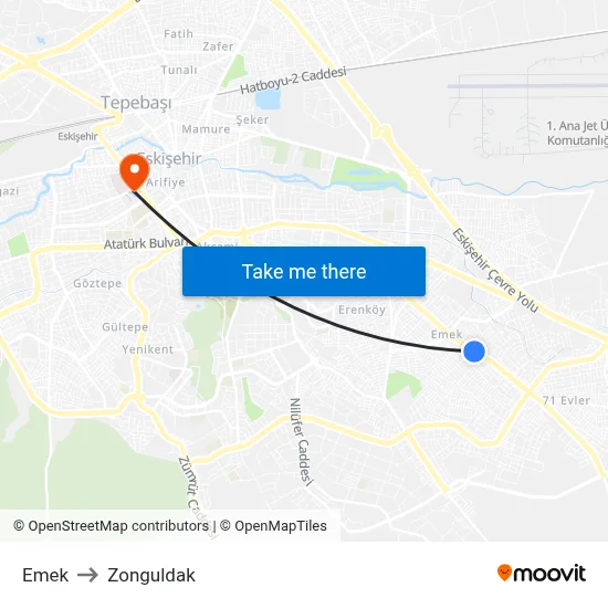 Emek to Zonguldak map
