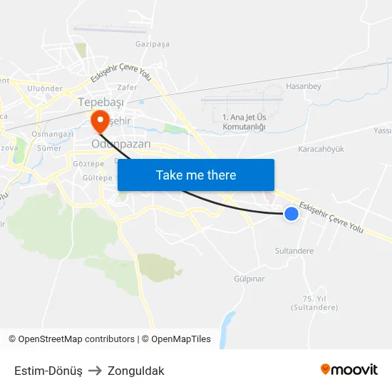 Estim to Zonguldak map