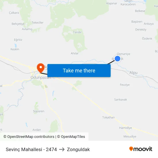 Sevinç Mahallesi - 2474 to Zonguldak map