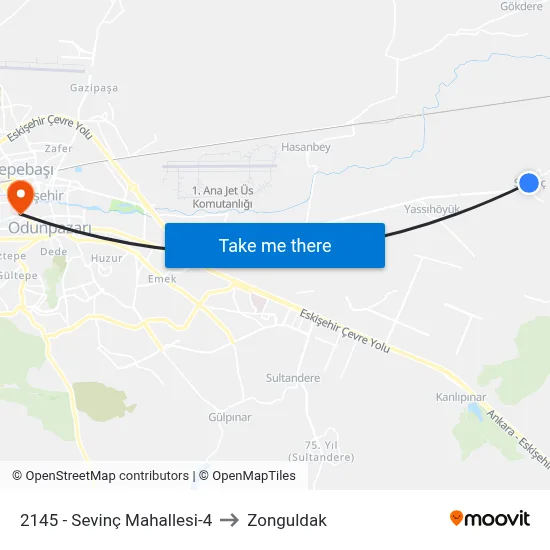 2145 - Sevinç Mahallesi-4 to Zonguldak map