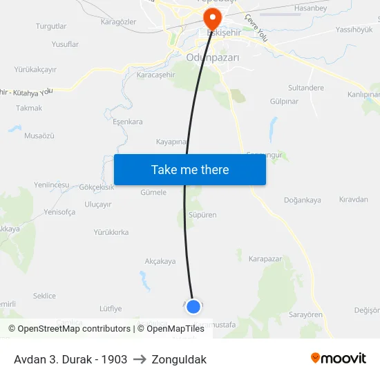 Avdan 3. Durak - 1903 to Zonguldak map