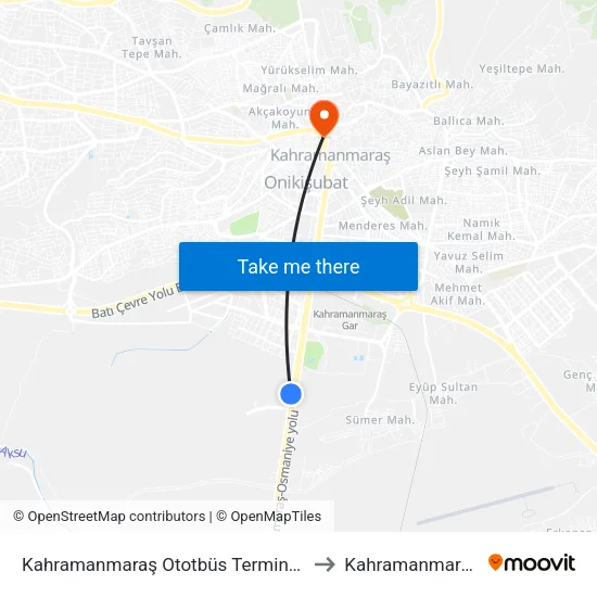 Kahramanmaraş Ototbüs Terminali to Kahramanmaraş map