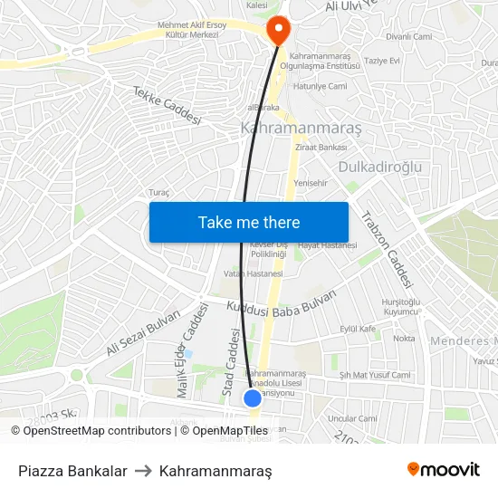 Piazza Bankalar to Kahramanmaraş map