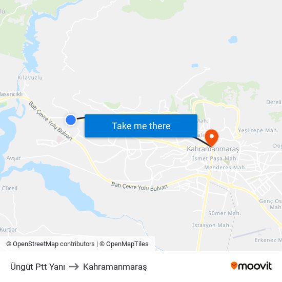 Üngüt Ptt Yanı to Kahramanmaraş map