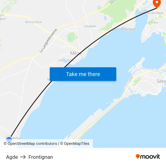 Agde to Frontignan map
