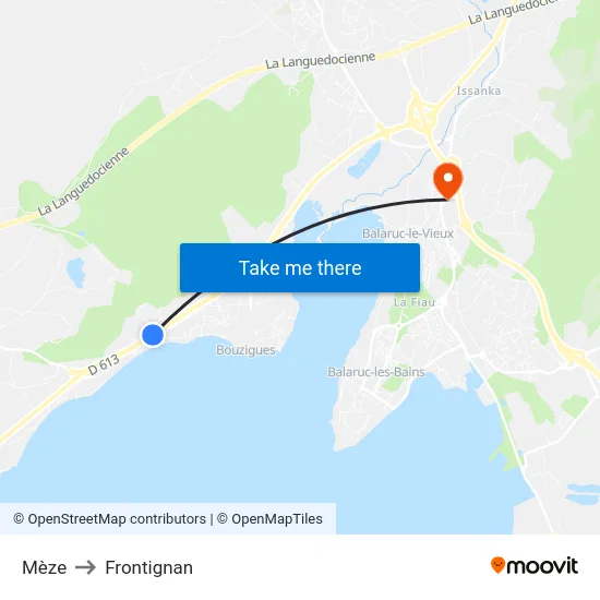 Mèze to Frontignan map