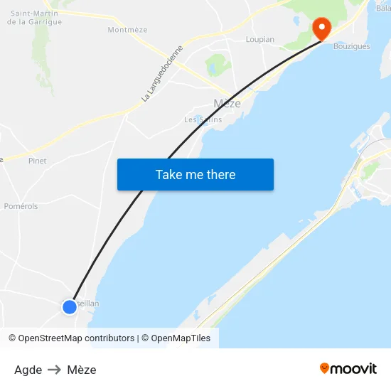 Agde to Mèze map