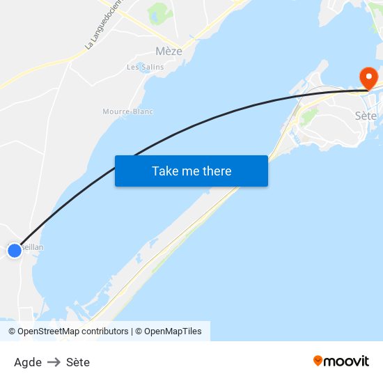 Agde to Sète map